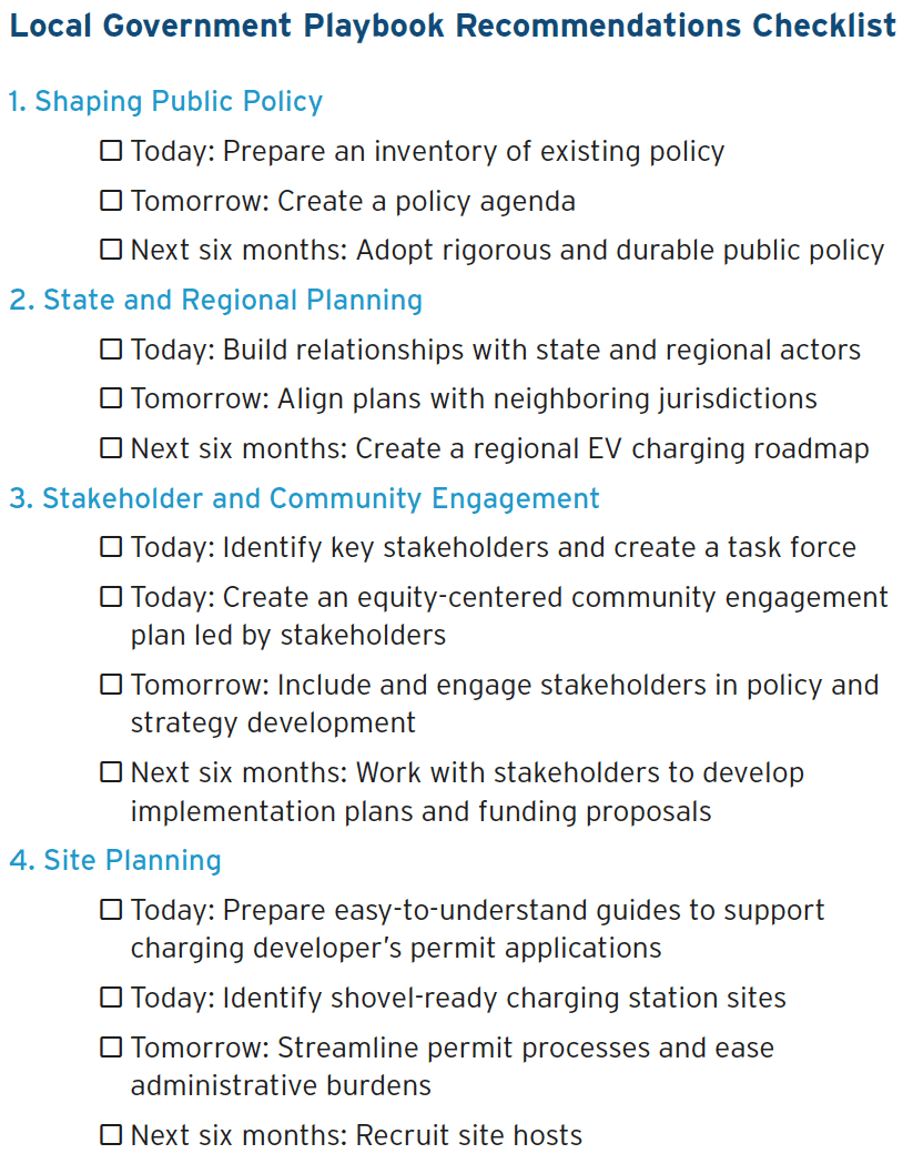 checklist" of activities and plans that local governments might implement now and in the future